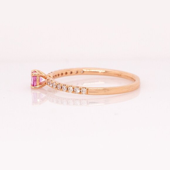 Ceylon Pink Sapphire Ring in 14K Solid Gold with Natural Diamond Accents - Picture 7 of 9